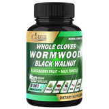Organic Cadane Wormwood, Whole Cloves & Black Walnut Blend with Elderberry & Milk Thistle – Botanical Herbal Formula – Non-GMO, Vegan – 90 Capsules (45-Day Supply)