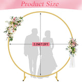 7.2FT Circle Balloon Arch Stand for Floor Round Arch Backdrop Stand for Parties Flower Balloon Arch Frame Kit Flower Gold Metal Arches Backdrop for Birthday Party Wedding Christmas Decorations