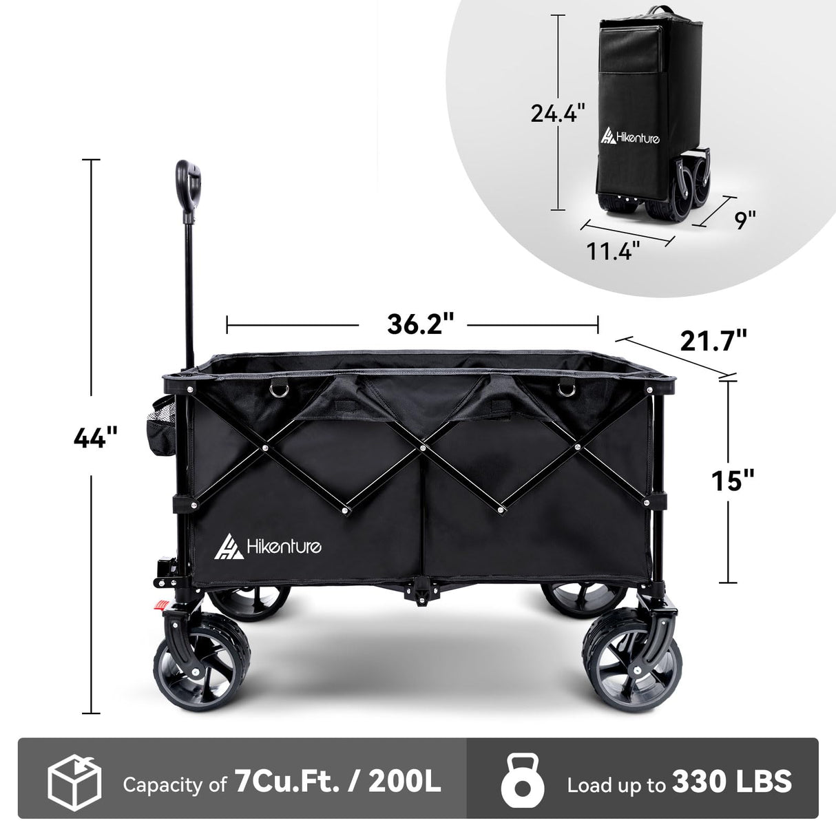 Hikenture Collapsible Beach Wagons with Big Wheels for Sand, 330lbs Cart