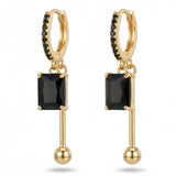 LisiZen 14K gold plated Black Zircon Dangle Earrings for Women – 2 Inch Rectangle Black Gold Drop Earrings, Minimalist Geometric Black Gold Earrings, Everyday Chic Black Gold Dangle Earrings