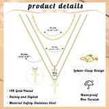 Kakonia Layered Gold Necklaces for Women, Gold Necklace Stack, Cross and CZ