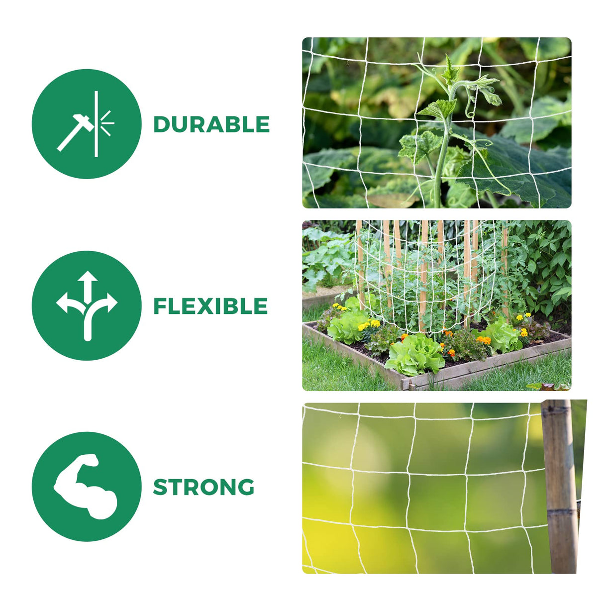 3 Packs 5 x 30ft Kikhope Plant Trellis Netting, Heavy-Duty Polyester Grow Net, Garden Trellis Netting with Square Mesh for Climbing Plants, Vegetables, Fruits, and Flowers, White