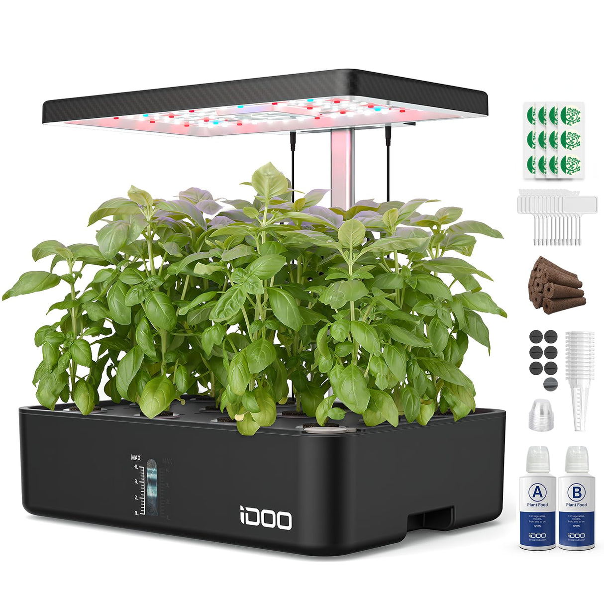 iDOO Hydroponics Growing System Kit 12Pods, Indoor Herb Garden with LED Grow Light, Built-in Fan, Auto-Timer, Adjustable Height Up to 11.3", for Home School Office, Gifts for Women Men Fathers
