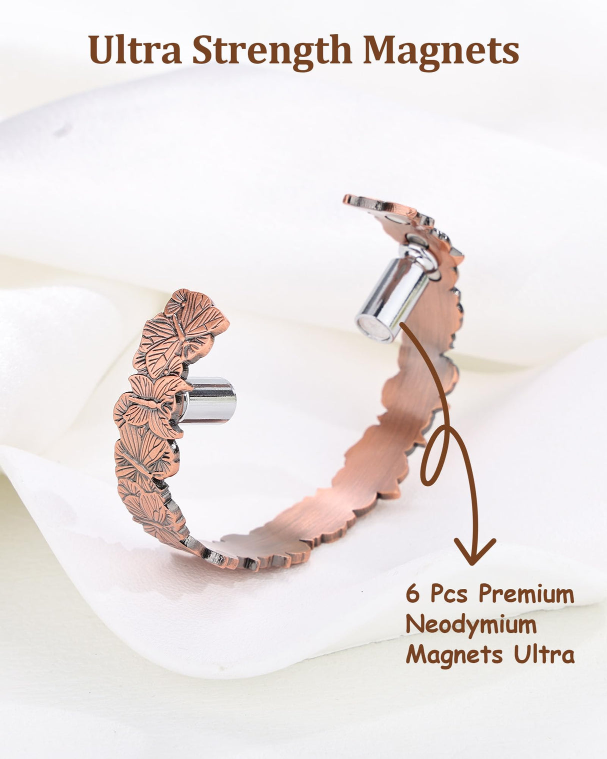 BioMag Magnetic Copper Bracelet for Women Men, 99.99% Pure Copper Cuff Bangle with 6 Pcs 3500 Gauss Magnets, Adjustable Jewerly Gift