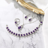 BriLove Wedding Jewelry Set for Women Bride Bridesmaid, Gorgeous Cubic Zirconia Teardrop Necklace Earrings Bracelet Adjustable Ring Set Gift for Birthday/Anniversary Purple Silver-Tone