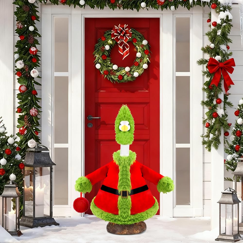Teeanzo Christmas Winter Goose Outfit for 23" Porch Goose Holiday Red Green Cloths Costume Xmas Winter Outdoor Garden Patio Yard Lawn Art Decoration