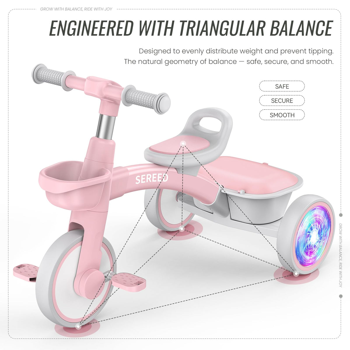 SEREED Colorful Lighting Toddler Tricycle Gift Toy for Ages 2-5 Boys Girls