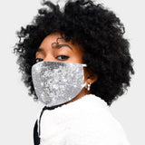 MLGDA Sparkly Sequin Face Cover Glitter Cotton Sequins Masc Masquerade Face Covering (Irregular, silver 1)