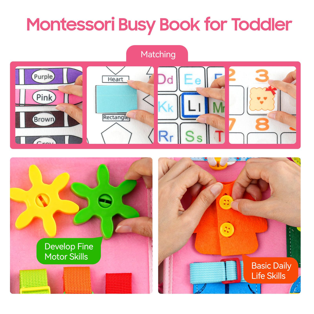 HumorPlay Busy Board Montessori Toys for Toddler Girl Gifts, Sensory Educational Busy Book for Toddlers, Christmas Birthday Gift for Toddler Girl Toys