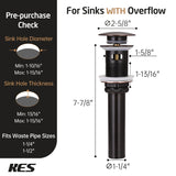 KES Bathroom Faucet Vessel Vanity Sink Pop Up Drain Stopper with Overflow Oil Rubbed Bronze, ALL Metal Rustproof Brass and 304 Stainless Steel, S2008A-ORB
