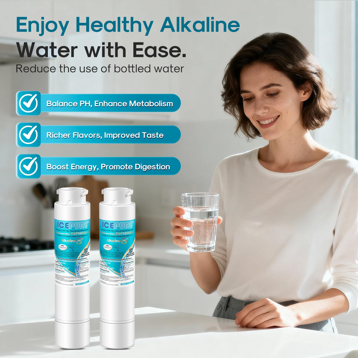 ICEPURE Alkaline RWF5800A-AL Refrigerator Water Filter Replacement for Frigidaire EPTWFU01, EWF02, Pure Source Ultra II, PureSource Ultra 2, GP006, BO022, MR022, SCWFTCTO, 4562222, Enhances PH, 4Pack