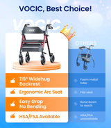 VOCIC Walkers for Seniors, Z21 Rollator Walker with Seat Supports 350lb, 8" Big Wheels for All Terrain, Ergonomic Arc Seat & 6" Ultra Backrest Foldable Walker, Dual Height Adjustment, Lightweight 2025
