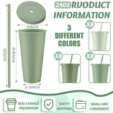 Skylety 24 Pcs Sage Green Plastic Cups with Lids and Straws 24 oz Reusable Tumbler Large Travel Mug Cup Coffee Beverage Drinks Party Supplies for Christmas Wedding Bridal Baby Shower Birthday