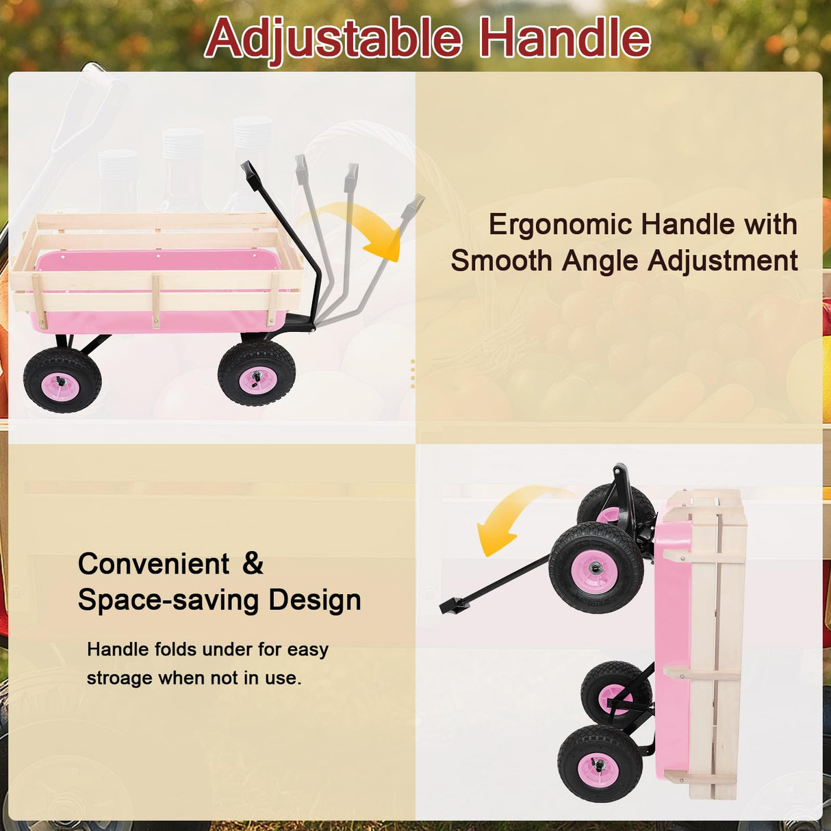 Outvita All-Terrain Cargo Wagon, 220lbs Load Utility Cart for Kids, Pink