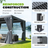 MELLCOM 10x12 Louvered Pergola Adjustable Roof w/Curtains & Mesh