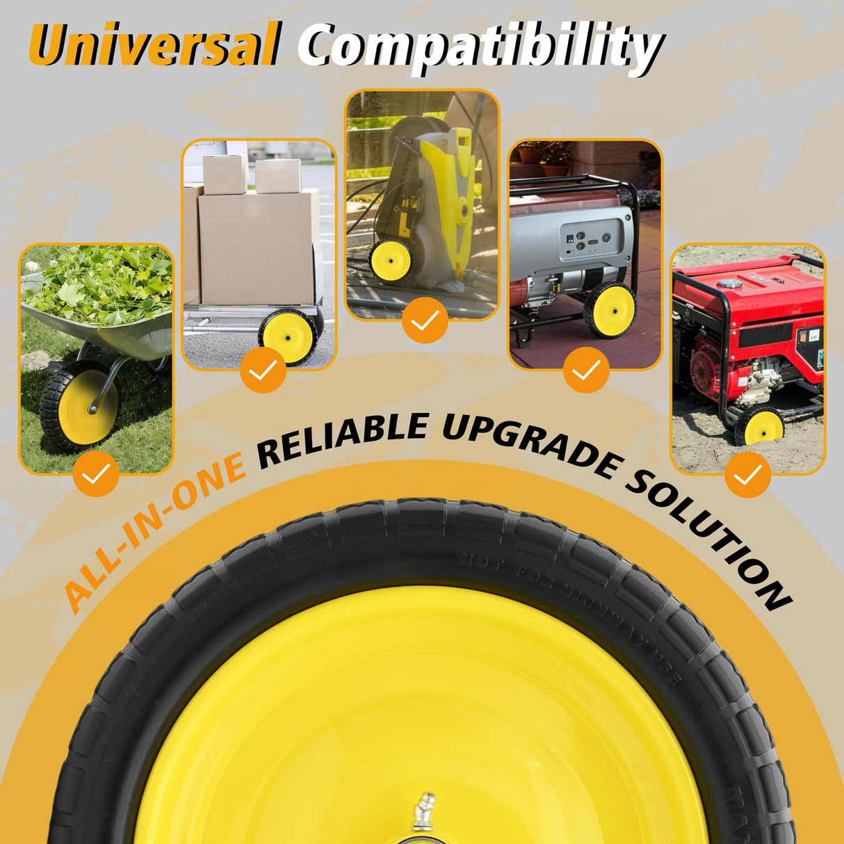 Nuphtun 13 Inch 4.00-6 Flat Free Tire and Wheel Replacement for Gorilla Cart with 5/8" & extra 3/4" Bearings, 4.00-6 Wheelbarrow Tire, 13" Garden Cart Wheels, Trailer Turf Tire, 2 Pack