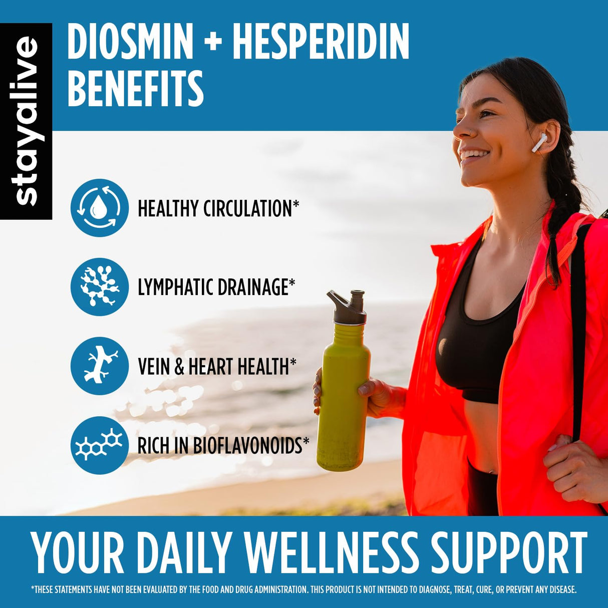 STAY ALIVE Diosmin Hesperidin 1000mg Complex, 120 Count, Citrus Bioflavonoids Rich Fruit Extract, 2 Month Supply, 100% Vegetarian, Non-GMO & Gluten Free Hesperidin and Diosmin Supplement Capsules