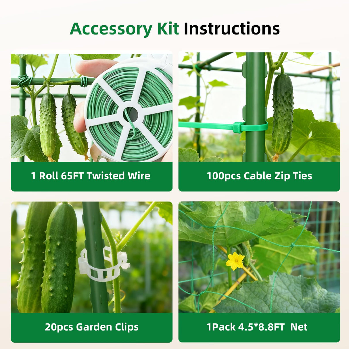 Laodier Cucumber Trellis for Raised Bed, U-Shape Garden Arch Metal Support for Climbing Plants, Metal Arch Plant Support Vegetables Trellis, Plant Support for Vine(Green, 63 * 30 * 47inch(L*W*H))