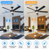 60 Inch Gold Ceiling Fan with Light and Remote, Black Gold Modern Ceiling Fans with Quiet Reversible DC Motor, Large Outdoor Ceiling Fan for Patio, Porch, Indoor Living Room, Bedroom, Office, 3 CCT