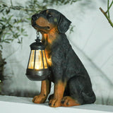 Garden Dog Statues Outdoor Decor, 13" Solar Powered LED Lights Outdoor Statue Garden Decorations Rottweiler Figurine for Patio, Lawn, Yard Decor, Housewarming Garden