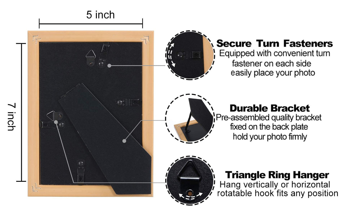 VIOLABBEY 5x7 picture frame set of 4, Modern photo frame with HD Real Glass, Family Friends Gift for Halloween and Christmas, Wall Mounted or Tabletop Display