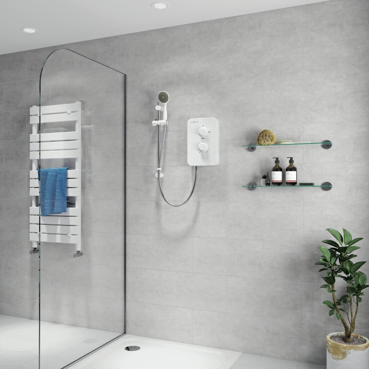 Gainsborough Slim Mono 8.5kW Electric Shower White Single 1 Spray Mode Head Adjustable Handset with Hose Rub Clean Nozzles Bathroom IPX4