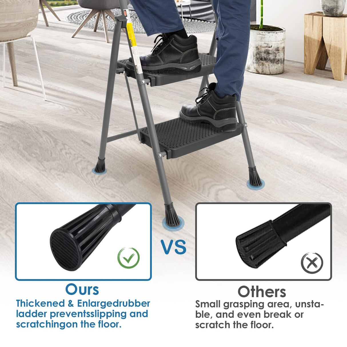 GOLYTON Folding 2-Step Ladder with Anti-Slip Platform and Handrail, Heavy Duty Steel, 500 lbs Capacity, Compact Portable Step Stool for Home, Kitchen & Office Use, Grey