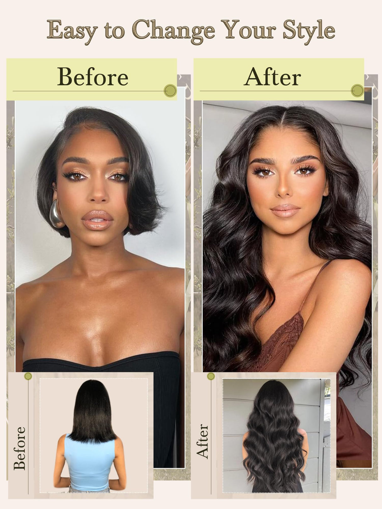 Human Hair Bundles 4 Bundles Hair Extensions Body Wave Human Hair 16 18 20 22 Inch 100% Unprocessed Brazilian Virgin Hair Quick Weave Natural Black