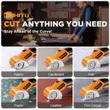 Cordless Electric Scissors: 4V Rechargeable Rotary Cardboard Cutter, 3000mAh Battery, with LED Light & Safety Lock, 2 Blades, Electric Box Cutter for Fabric Carpet Carton Plastic Leather Cloth(Yellow)