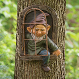 Bits and Pieces Elf Out the Window Yard Decorations Outdoor Tree Faces, 12 Inch Tree Hugger Whimsical Yard Decor, Elf, Fairy, Gnome Garden Decorations, Fun Garden Art