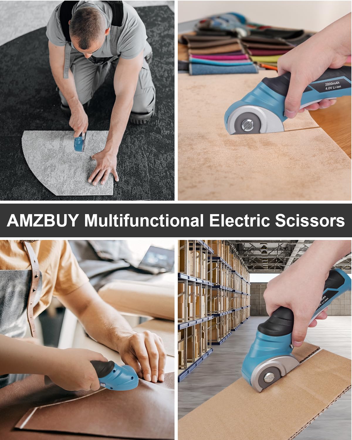 Cardboard Cutter Cordless Electric Scissors - Stocking Stuffers for Men Gifts Christmas 4V Electric Box Cutter for Cardboard Recycling, Heavy Duty Carpet Cutting Tool for Plastic, Thin Box, Leather