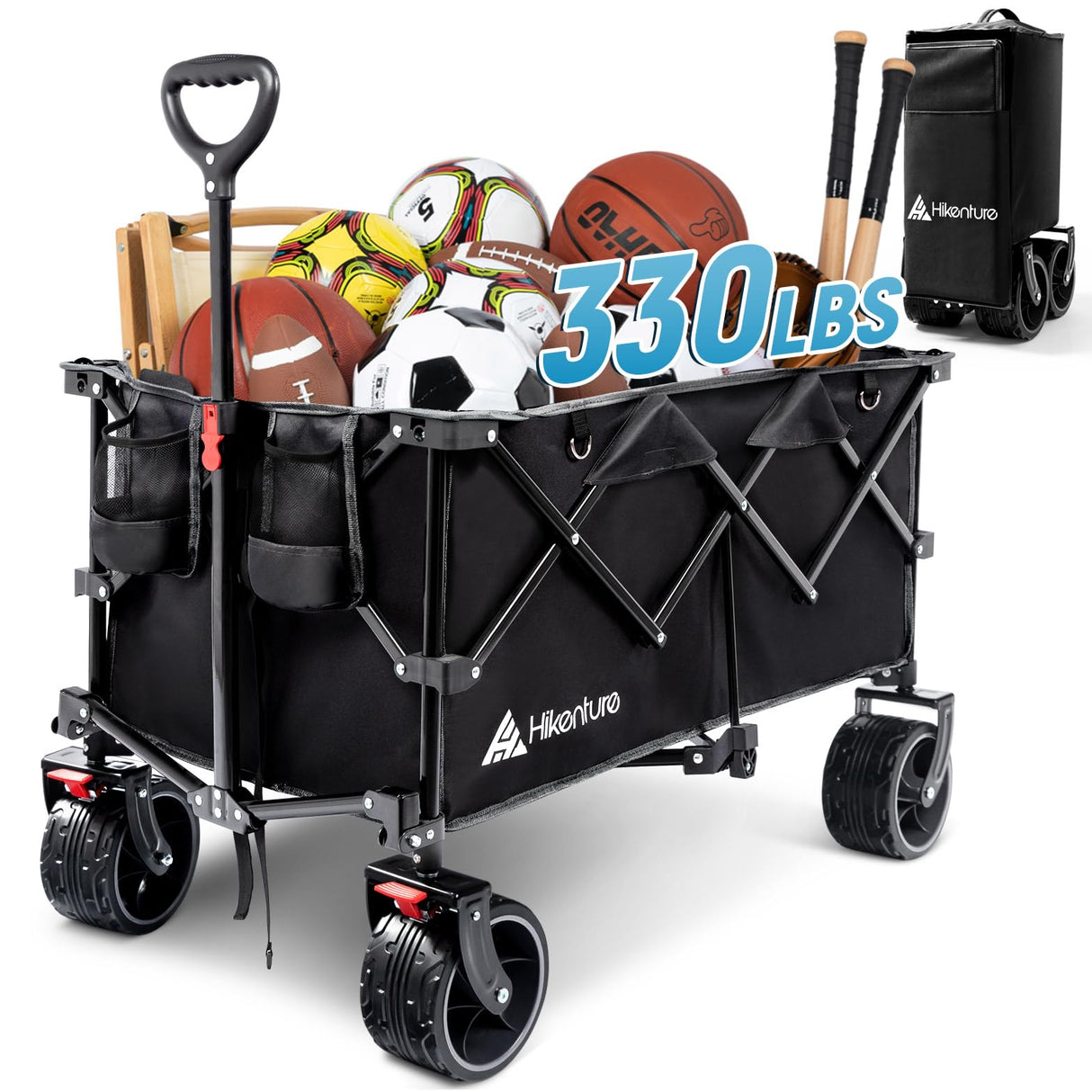 Hikenture Collapsible Beach Wagons with Big Wheels for Sand, 330lbs Cart