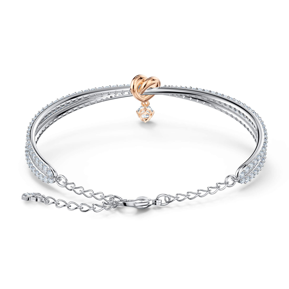 Swarovski Lifelong Heart Bangle, Clear Stones and Rose Gold-Finished Heart Motif in Rhodium-Finished Setting, Part of the Lifelong Heart Collection