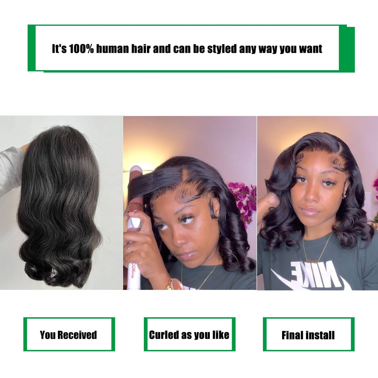 Douyin Bob Wig Human Hair 13x4 Frontal Lace Wig 14 Inch Body Wave 180% Density HD Lace Front Wigs Human Hair Pre Plucked Bob Wigs for Women (14 inch, Natural Black)