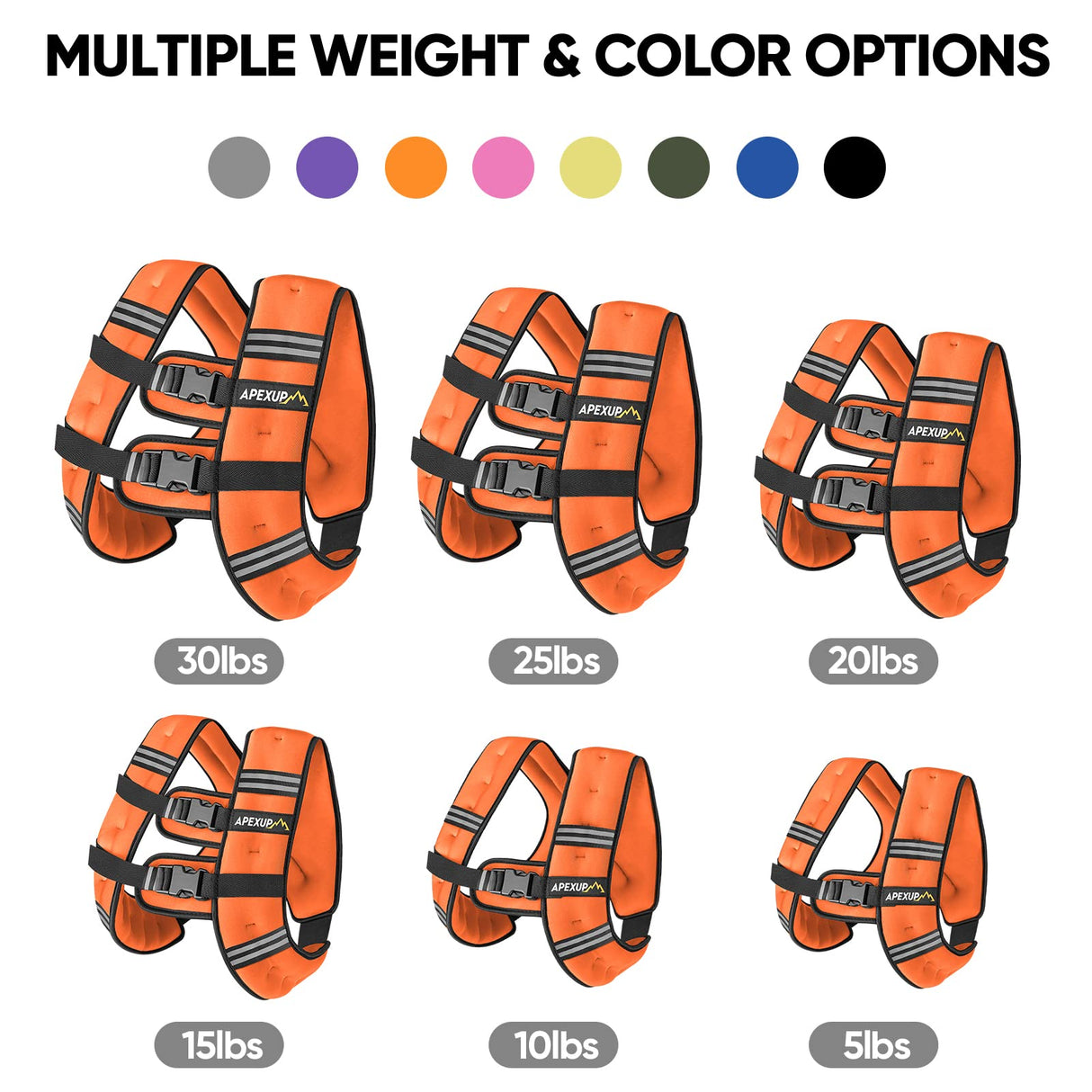 APEXUP Weighted Vest with 5lbs/10lbs/15lbs/20lbs/25lbs/30lbs Weights and Reflective Stripe, Weight Vest Men Women for Workout, Strength Training, Running (Orange, 20lbs)
