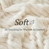 BEDELITE Ribbed Fleece Throw Blanket for Couch, Cream, 50"x60"