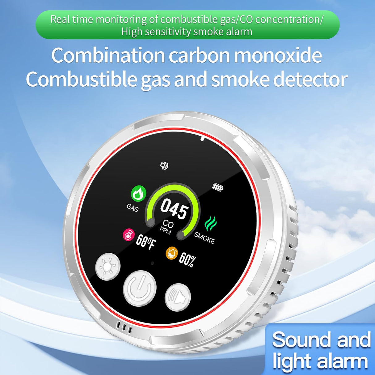 HAKINAKU 5-in-1 Ring Plug in Natural Gas & Smoke & Carbon Monoxide Detectors Combination Built-in 1000mAh Backup Battery 85dB Smoke CO Temp Humidity Senor for Home Hotel Travel (White, 2 Pack)