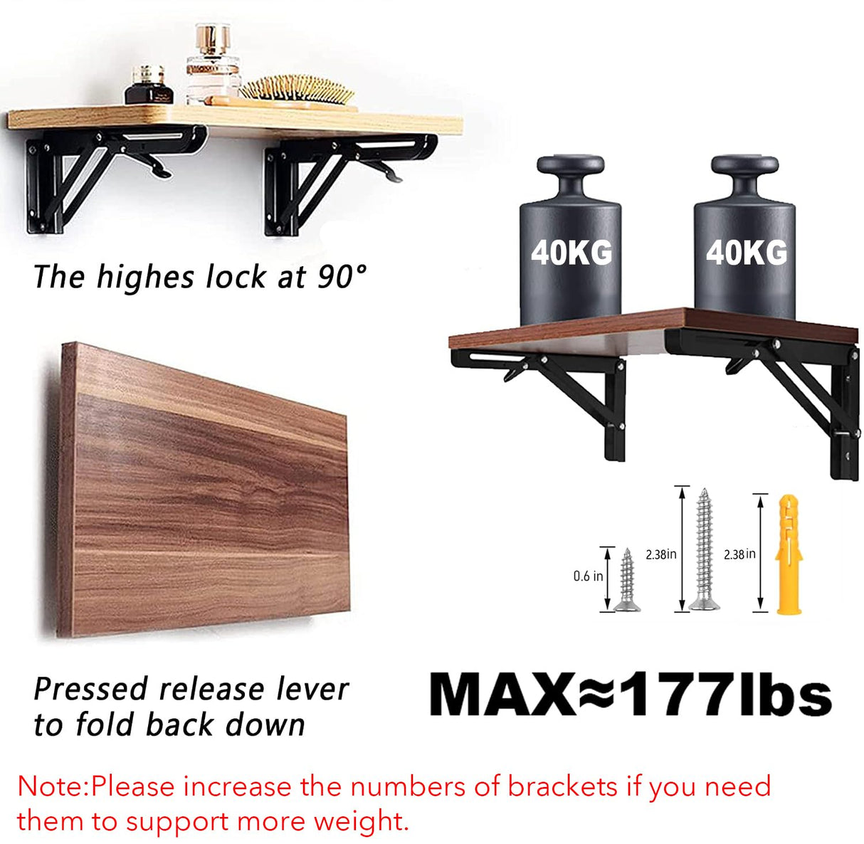 AUTOHJ Folding Shelf Brackets - 16 Inch 2 Pcs Heavy Duty Stainless Steel Collapsible Triangle Shelf Bracket, DIY Wall Mounted Folding Table Hinge, Space Saving for Bench Table with Screws