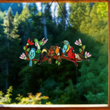 Huray Rayho Stained Glass Sun Catcher Birds On Branch for Indoor Window Hanging, Hand-Painted and Double Side with Gift Packaging, Hummingbird Gifts for Bird Lovers Mom Grandma, Bird Decor Ornament
