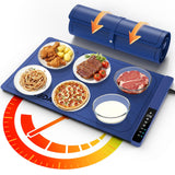 Food Warming Mat with 3-Zone Heating Mode, Redagod Electric Warming Tray with 9 Temperature & 8 Timer Settings, Hook and Roll Up Storage, Portable Countertop Food Heating Mat for Home Daily Use, Blue