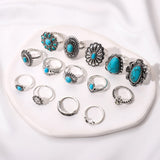 BVGA 40 Pcs Vintage Turquoise Rings for Women Bohemian Silver Oval Gemstone Western Rings Boho Joint Knuckle Midi Stacking Ring Set Gifts