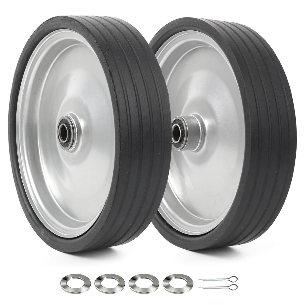 AR-PRO (2-Pack) 10"x2.2" Flat Free Solid Rubber Replacement Tires – 10 Inch Solid Wheels for Hand Trucks, Dollies, Utility Carts, and Wheelbarrows with 2.2" Offset and 5/8" Axle Hole
