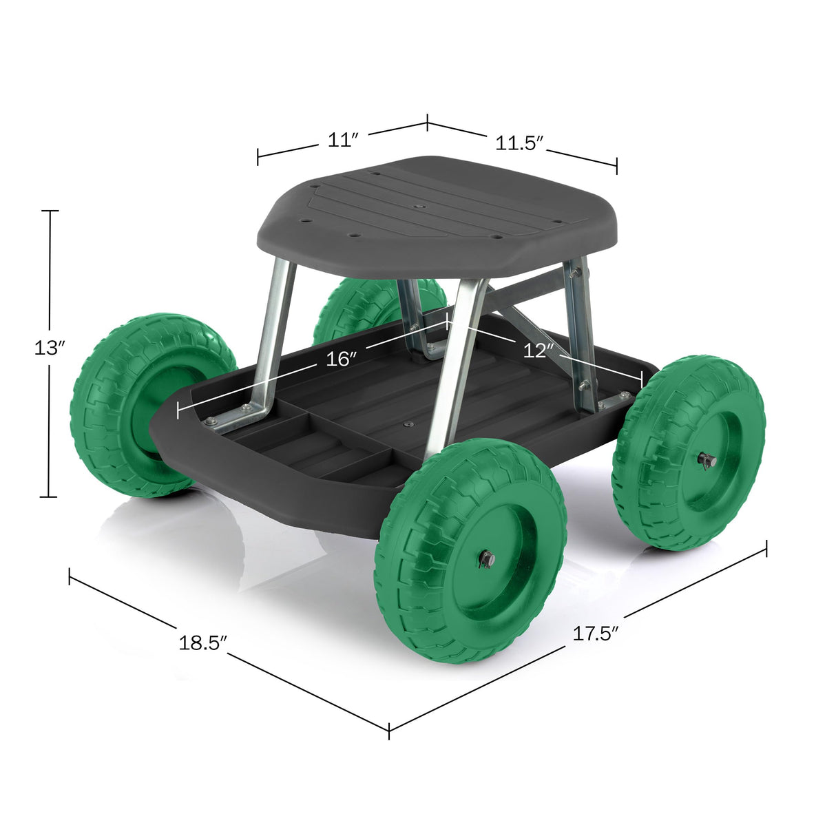 Pure Garden Rolling Garden Seat with Wheels and Tool Tray, Black/Green