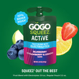 GoGo squeeZ Active Fruit Blend with Electrolytes | 18-Count Variety Pack | Blueberry Strawberry Lemon & Strawberry Pineapple Orange | Made with Real Fruit and Antioxidants Vitamin A, Vitamin E, & Vitamin C