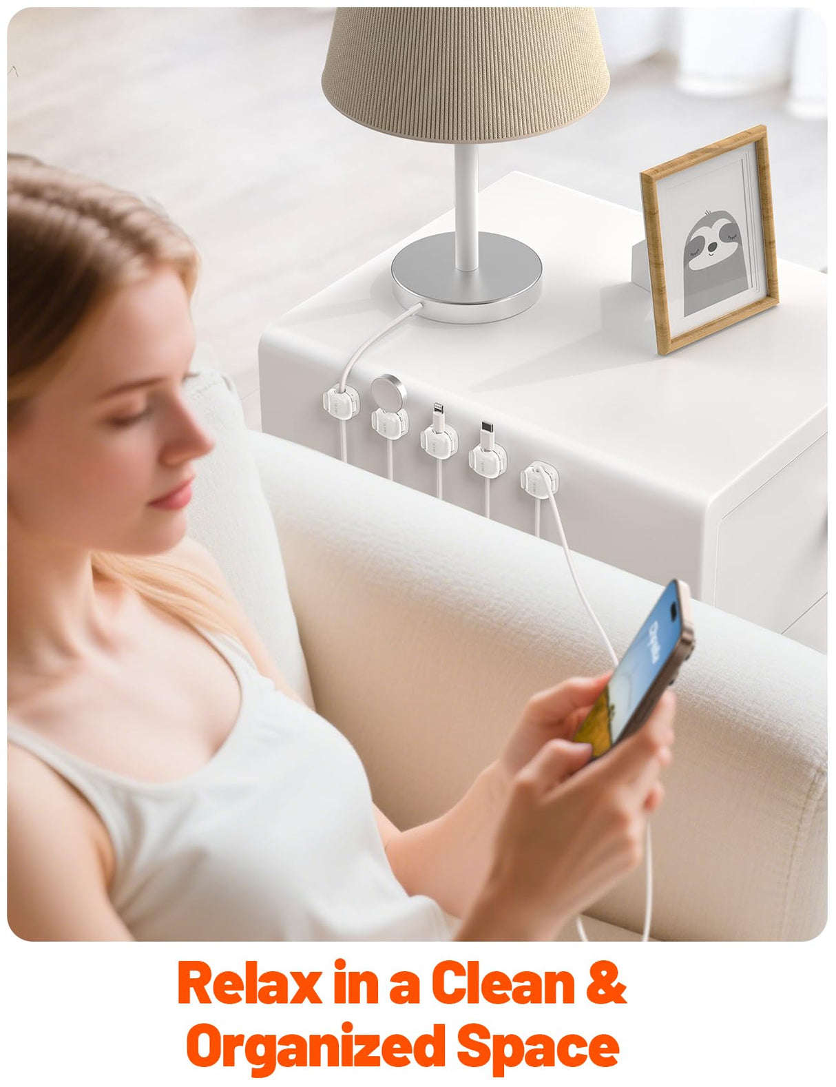 Cable Clips,12Pack Cord Holder Cord Organizer [1s Lock & Strongest Adhesive] Spring Cord Clips Phone Charger Wire Desk Cable Management Nightstand Home Office School Decor Women Cute Desk White