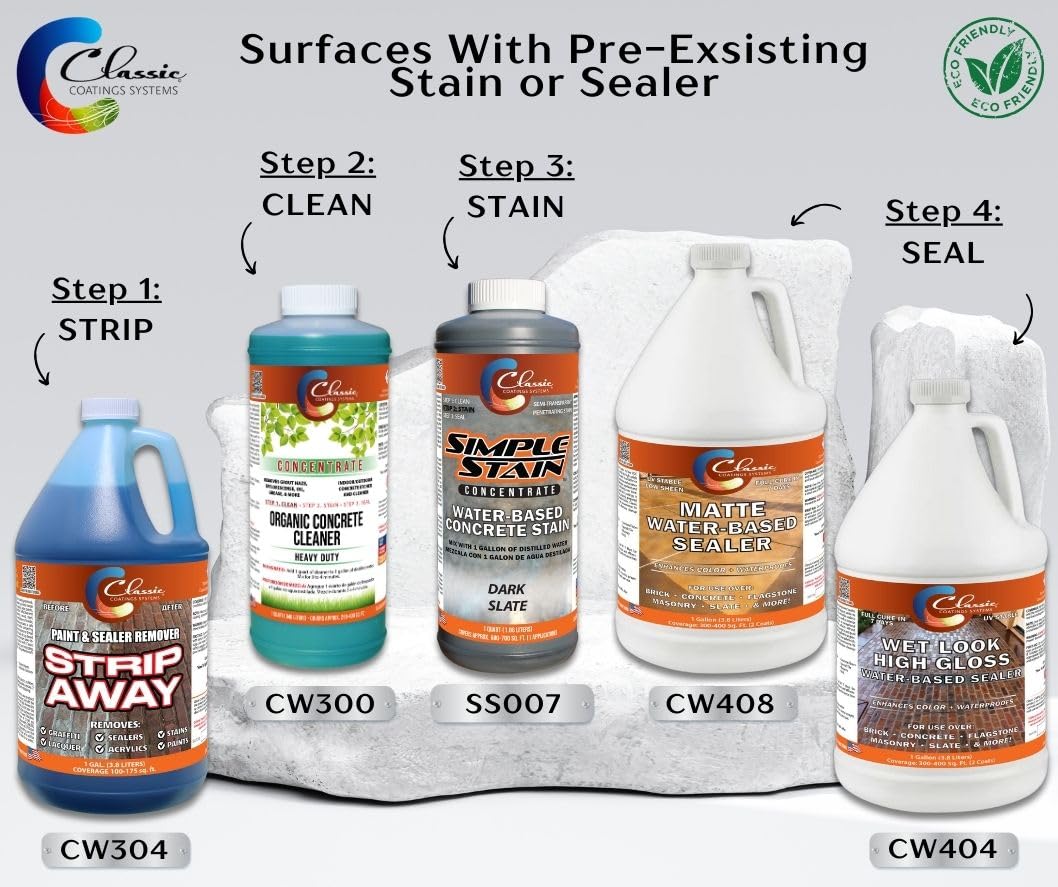 Classic Coatings | Eco Concrete Cleaner Concentrate | Indoor/Outdoor | Environmentally Safe, Non-Toxic, Easy to Use | Cleans Concrete, Driveways, Garage Floors, Stone, Bricks & More | (1-Quart)