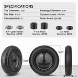 TICONN 4.80/4.00-8 Tire, 14.5" Flat Free Wheelbarrow Tire and Wheel, Solid Replacement Tires with 3" Centered Hub, 5/8" 3/4" Bearings, Universal Fit 4.80/4.00-8, 3.50/3.00-8, 4.00-6 (Black)