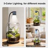 Yeeweek Glass Plant Terrarium with LED Grow Light, Grow Light for Terrarium, Small Desktop Indoor Planter for Venus Fly Trap, Moss & Succulents, Borosilicate Decor Jar for Plant Lovers