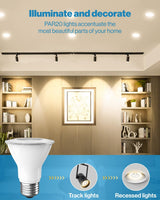 Sunco 10 Pack PAR20 LED Bulbs 50W Equivalent 7W Dimmable, CRI90 3000K Warm White 470 Lumens E26 Medium Base IP65 Waterproof Indoor Outdoor Home Residential Super Bright Wide Area Flood Light - UL