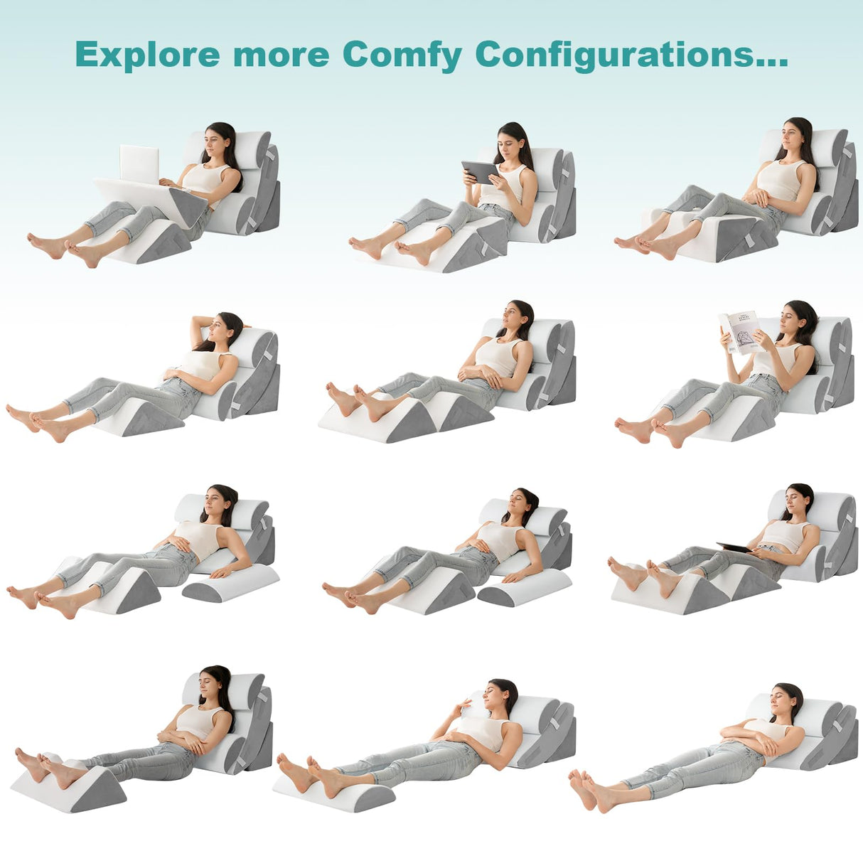 Hansleep 6PCS Orthopedic Bed Wedge Pillow for Sleeping, Adjustable Post Surgery Pillow Set for Body, Back and Leg Pain Relief, Memory Foam Support Pillows for After Surgery, White